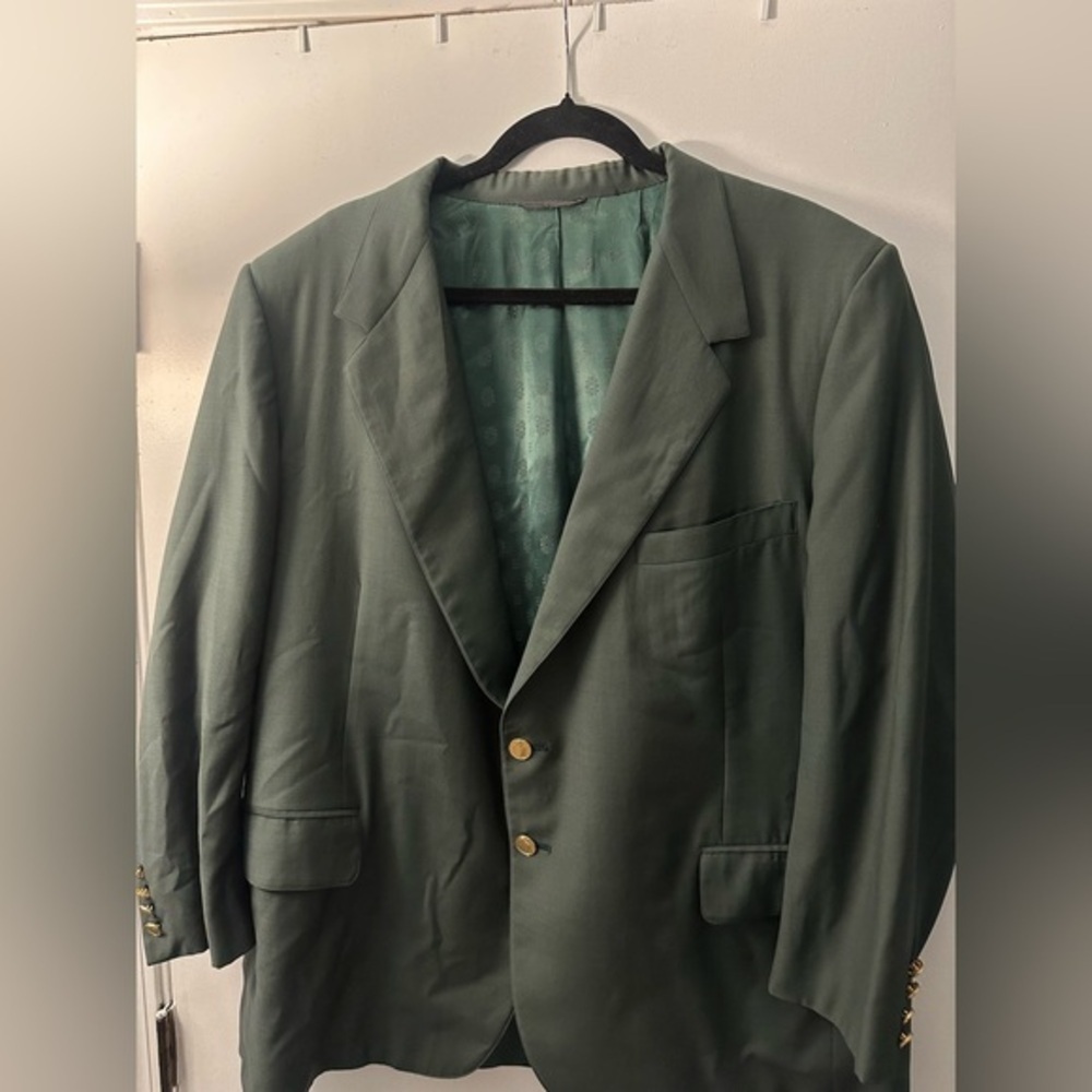 Tom James 100% Wool Green Blazer Golf Themed Buttons | 19.5” Shoulders, 31” L